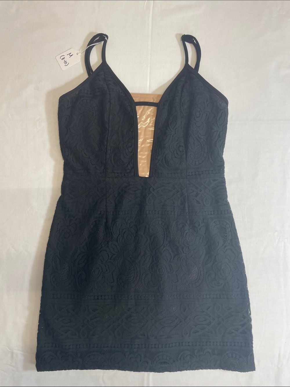 Black Lace Plunge neckline Mini Dress Strappy adjustable cocktails wedding party